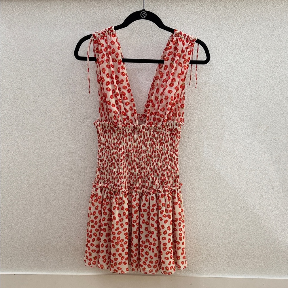 Zara Cream Mini Dress with Red Floral Print